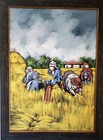 Mystery Italian European Farmers Harvesting In the Field oil painting signed 