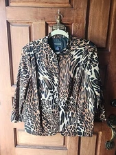 Molly/Max Small Petite Brown Gold Leopard Print Jacket Zipper Tiger