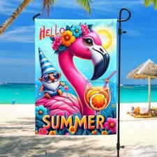 Hello Summer Flamingo Gnome Flag Graden Flag