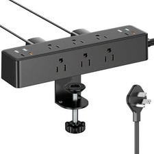 Flat Plug Desk Clamp Power Strip, Dual PD20W 10FT-Black, 9 AC  8 USB -10 FT