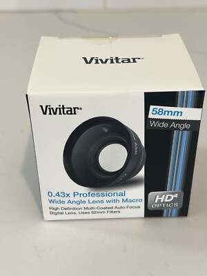 NEW Vivitar 58mm Wide Angle Lens w/ Macro VIV-58W 0.43x Professional Sealed