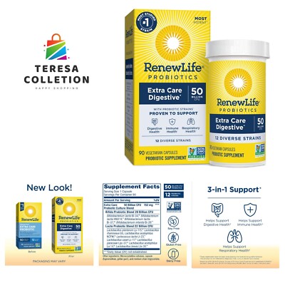 Extra Care Digestive Probiotic Capsules, 50 Billion CFU Guaranteed, Daily Sup...