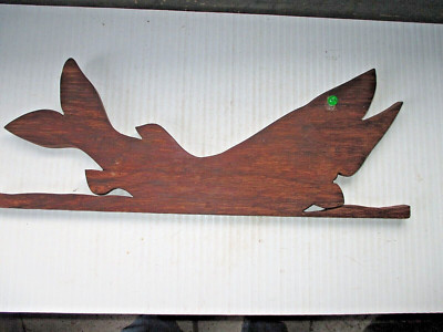 Solid Walnut Folk Art Wood Fish w/ Green Marble Eyes!