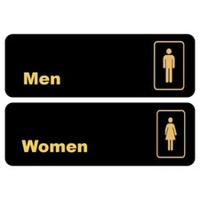 Standard 3  x 9  Men  Women Restroom Signs Black  Gold
