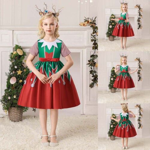Toddler Baby Girls Christmas Short Sleeve Tutu Dress Xmas Party Dresses Outfits- - Picture 1 of 9