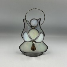 Christmas Stain Glass Angel Holding Brass Bell Votive Candle Holder