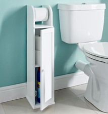Free Standing Toilet Roll Holder & Storage Bathroom Cabinet Unit Grey / White