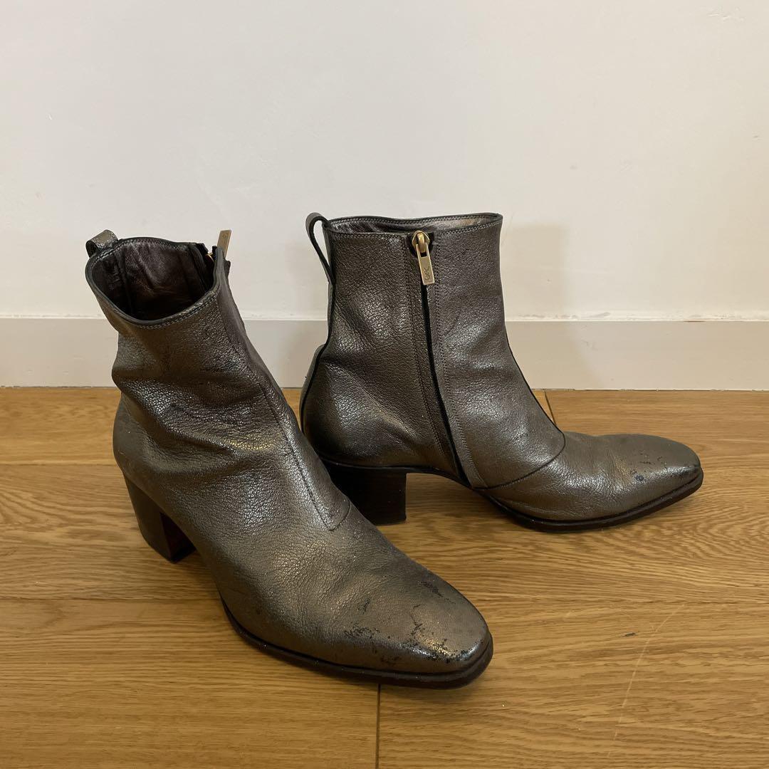Men's YSL Jonny Boots in Silver Gold Lame Leather, Size 41 Men's YSL Jonny Boots in Silver Gold Lame Leather, Size 41