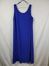 Studio I Blue Floral Eyelet Sleeveless Shift Maxi Dress Women's Plus 18W