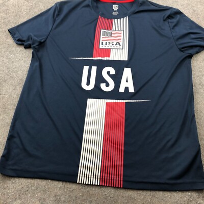 新品 SKINS USA国旗デザイン半袖ジャージ SITIP イタリア製 XL USA Soccer Shirt Mens XL Blue Red Striped Spell Out Logo Sports