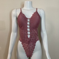 Mauve Pink lace removable pads Teddy bodysuit