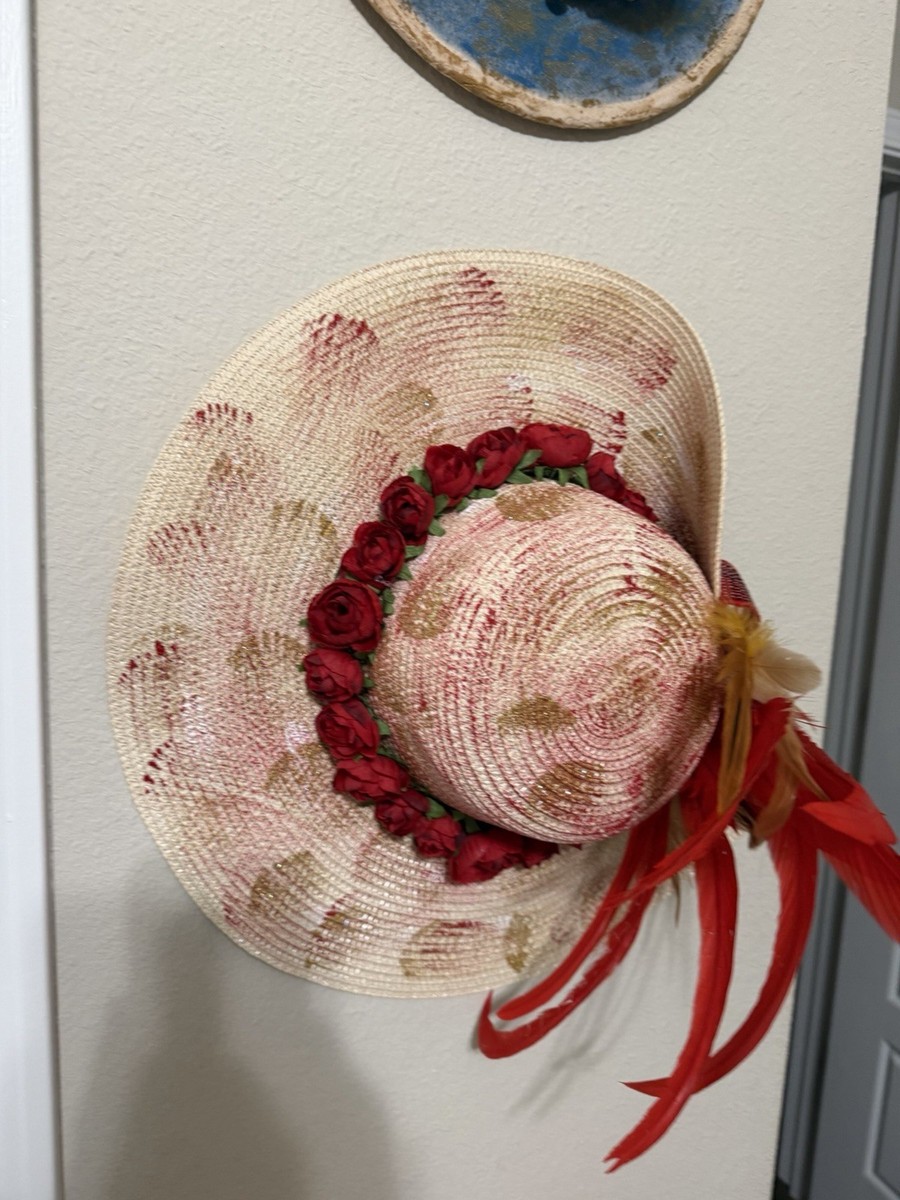 Derby Hat Sun Hat Beige Red Feather, Flower, Bow Accents  display picture 1