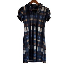 JH Collectibles Women's Plaid Funnel Neck Short Sleeve Dress PS Petite Small