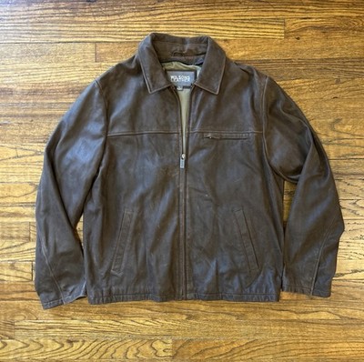 Wilsons The Leather Experts Mens Leather Bomber Jacket Brown Full Zip Size L