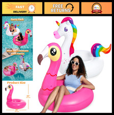 2-Pack Inflatable Flamingo Unicorn Pool Floats - Fun Summer Swim Rings, Beach To