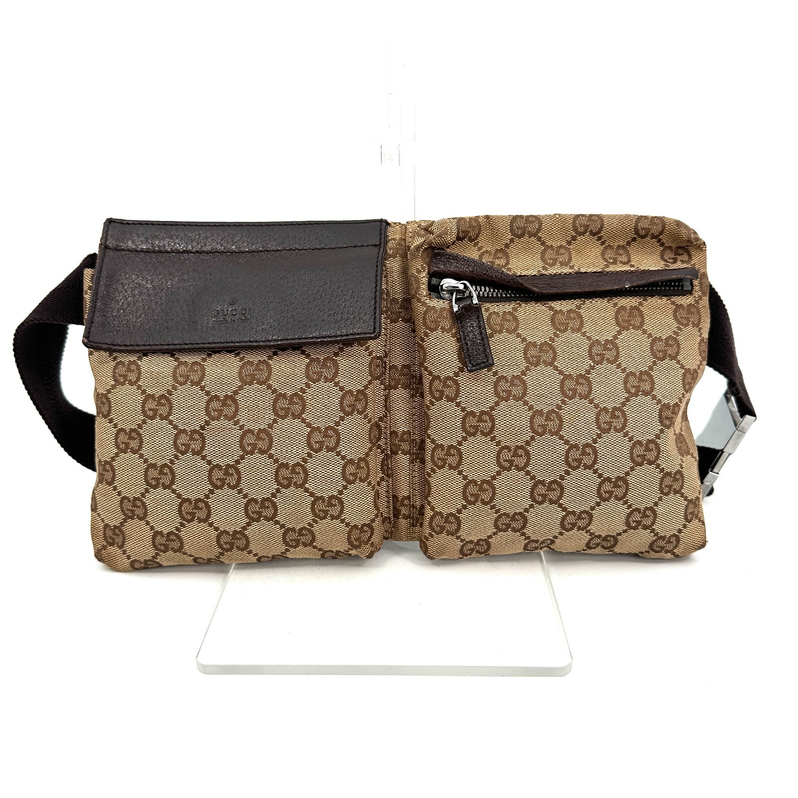 GUCCI GG Canvas Leather Waist Pouch Shoulder Bum Belt Bag Beige