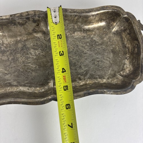 Leonard Silver Plated Serving Tray Etched Footed Handled 14”x5.5” Rectangular - Picture 8 of 9