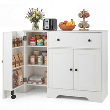 41.5  Buffet Cabinet with Storage, 3 Doors, Drawer, Shelves, Rolling Wheel