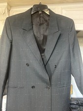 VTG Men  s Double-Breasted Navy Windowpane Blazer Red Yellow Blue 80s 40  