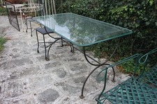 TAVOLO IN FERRO BATTUTO RETTANGOLARE CON CRISTALLO 160X80.