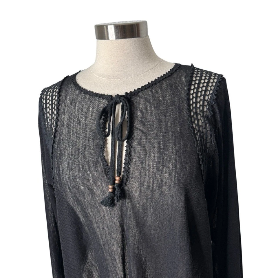 Robin Piccone Negro Malla Transparente Manga Larga Natación Cubre Mujer Talla Mediana Foto 4 de 4