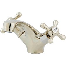 Bathroom Basin Tap Mono Mixer Gold Effect Double Lever Brass ¼ Turn Faucet