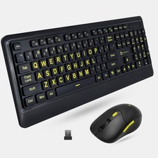 Large Print Wireless Keyboard Mouse Combo 4X Larger Oversize Yellow Letters