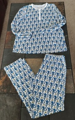 Roller Rabbit Blue Monkey Pajama Set Size Small Women's G3746