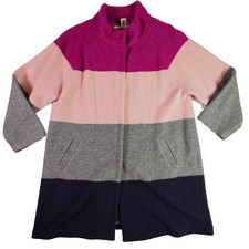 Max Studio Woman Plus 1X Color Block Wool Blend Coat Magenta Pink Grey Navy