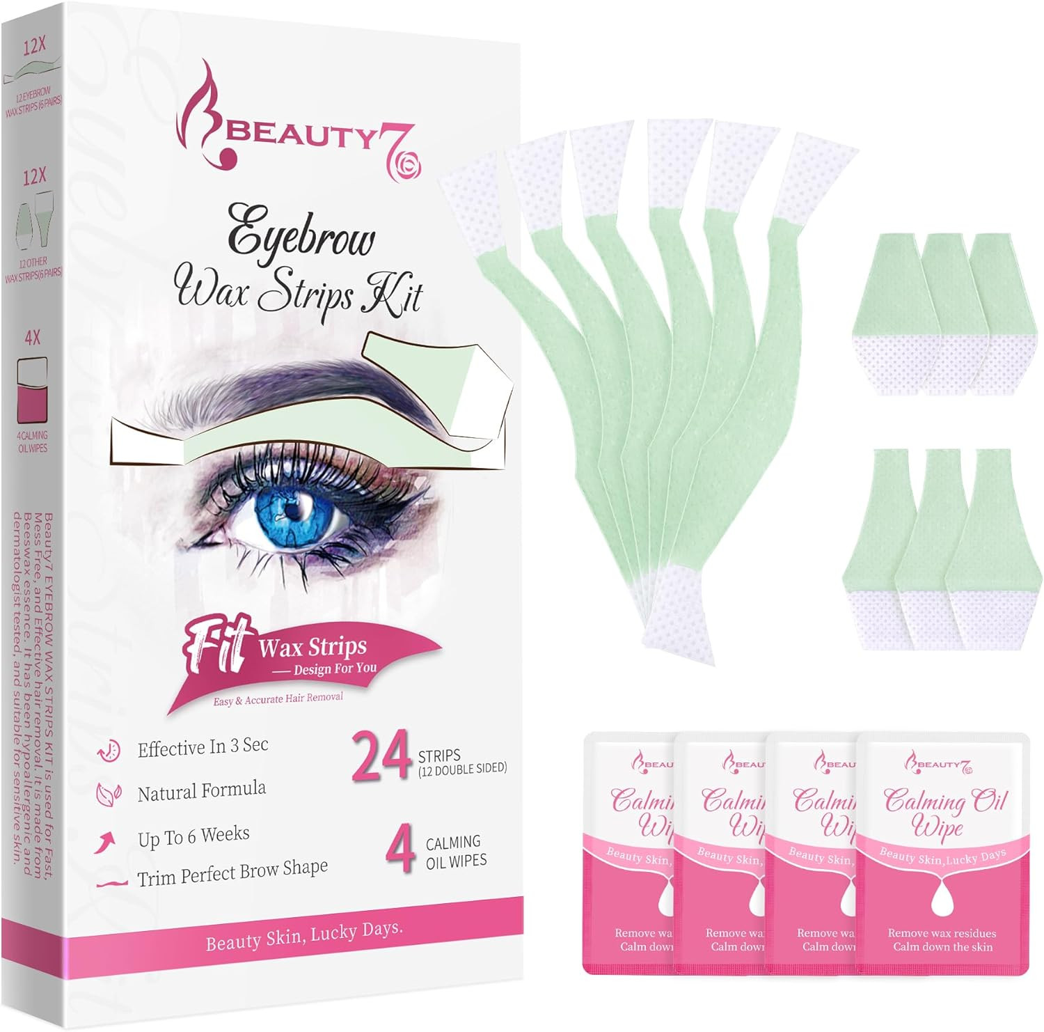 Beauty7 Wax Strips for Face, Eyebrow Shaper Pre-Cut, 24Pcs Waxing Strips with 4P