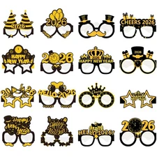 16 Pcs Happy New Year Eyeglasses, 2026 New Year Party Paper Glasses 2026 Phot...