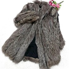 SAGA FOX Gold Label Silver Fox Fur Coat Dark Brown Long Women M Luxury Vintage