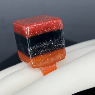 Chunky Lucite Cube Ring Orange Black Pink Glitter Layered Stripe Ice 8 Runway