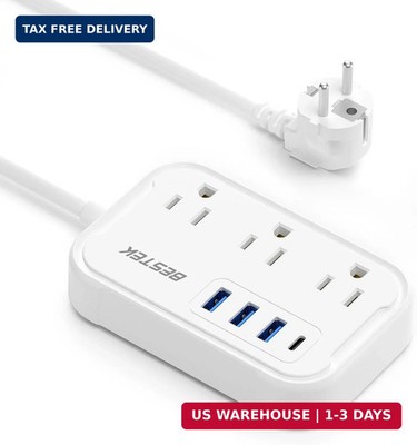 European Travel Plug Adapter - US to Europe Plug Adapter with 3 AC Outlets and 4