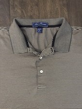 Alan Flusser Polo Shirt Mens XL Tan Striped Mercerized Cotton Golf Short Sleeve