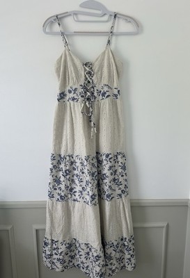 Sim & Sam Natural Blue Floral Lace Up Ruffle Linen Blend Maxi Dress XS | eBay Sim & Sam Natural Blue Floral Lace Up Ruffle Linen Blend Maxi Dress XS | eBay
