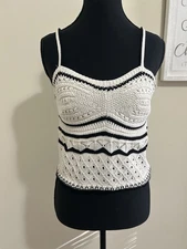 Olive And Oak Crochet Crop Tank Women’s Medium Black And White Liner Boho Style
