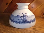Vtg Milk Glass Smooth Glass Oil Lamp Shade 10” Fitter Lamp, Blue Dutch Scene