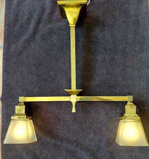 Antique Chandelier,  Mission,  Arts & Crafts,  1890s -1910s, Sq. Frosted Shades,