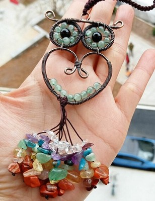 10pcs Green Aventurine Stone Car Chakra Pendants Owl Chakra Reiki Healing Amulet