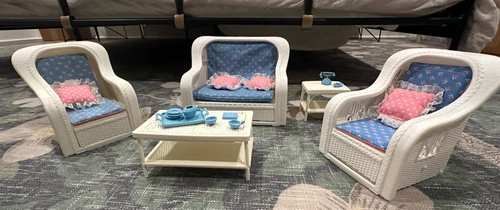 Vintage 80's Barbie Cottage Dream White Faux Wicker Furniture Set & Accesories