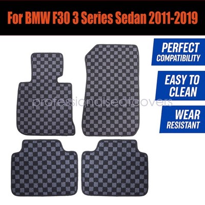Front-Rear Checkered Flag Carpet Floor Mats For 2011-2019 BMW F30 3 Series Sedan