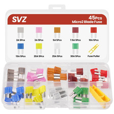 45Pcs Micro2 Car Fuse Kit, Automotive Fuses Assortment Kit 2A/3A/5A/7.5A/10A/15A