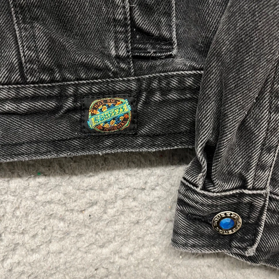Vtg Squeeze Denim Jacket Womens M Black Studded Cropped 80's 90's Grunge - Image 3 of 4