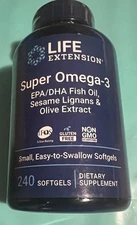 Life Extension Super Omega-3 Fish Oil Olive Extract 240 CT Softgels Exp 09/25