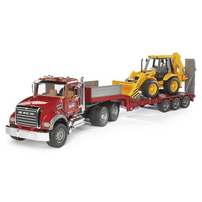 #ad 1 16th Bruder MACK Semi Granite Low Loader with JCB Backhoe Loader 02813 $134.99