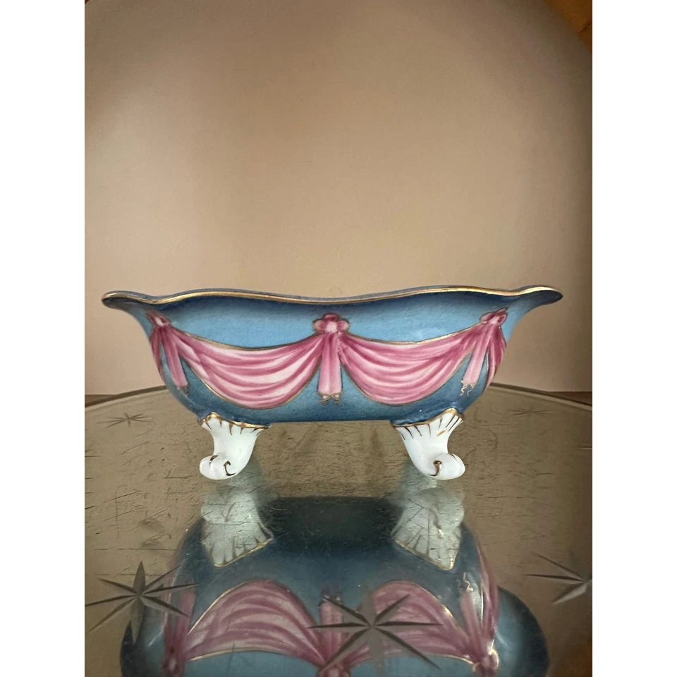 "Bañera miniatura vintage de porcelana con patas pintada a mano con patas de oro rosa 6""" Foto 4 de 4