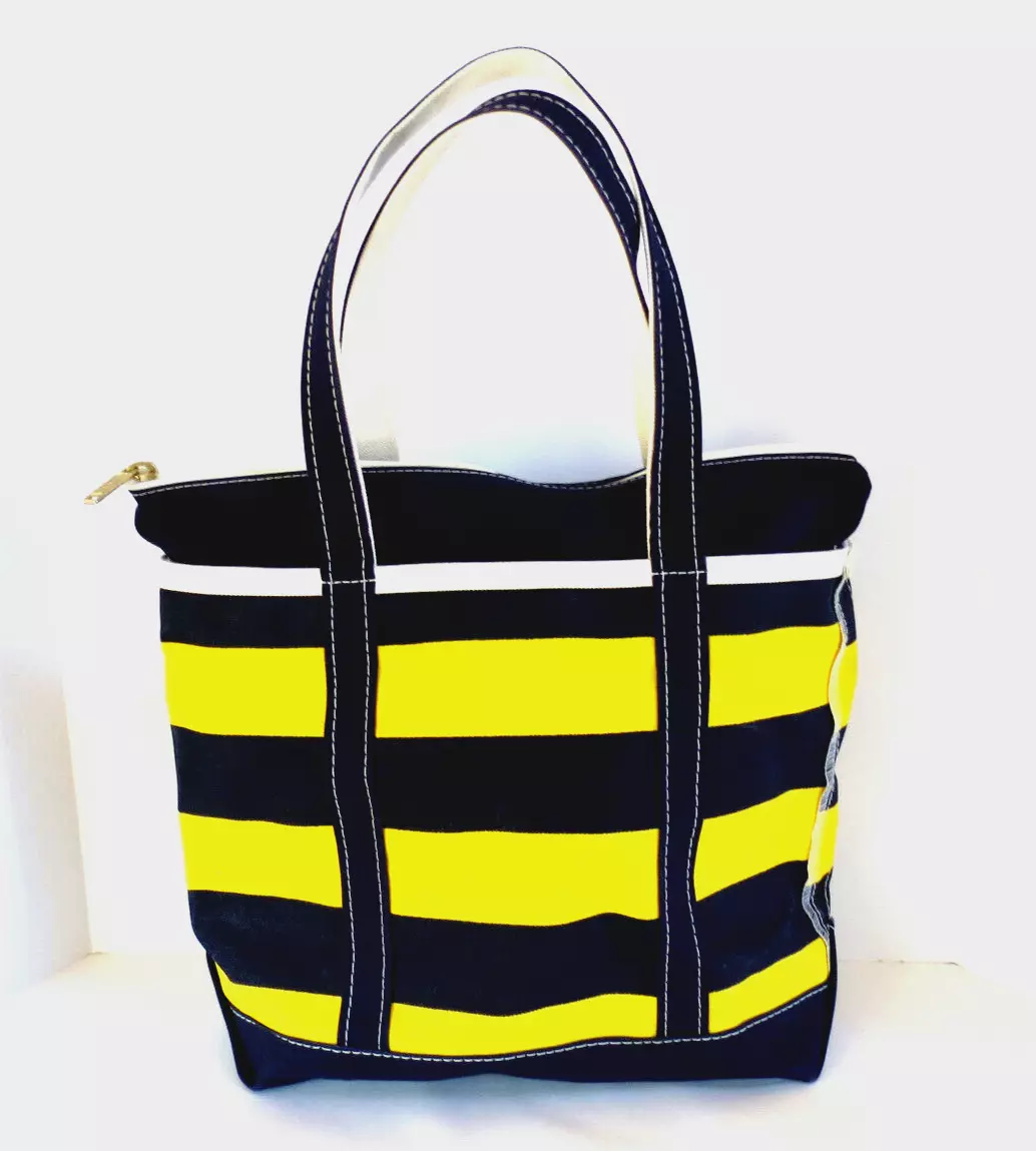 NEW - Vintage LL Bean Boat & Tote Bag - Yellow & Navy Stripes