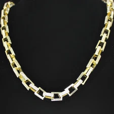 9mm Iced CZ Square Rolo Link 14k Gold Plated 16"-30" Hip Hop Necklace Jewelry