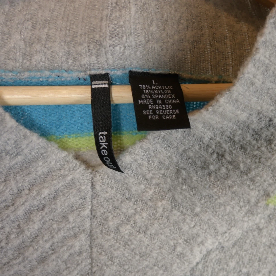 Take Out Women’s L Gray & Blue Striped Long Sleeve V-Neck Sweater - Image 3 of 4